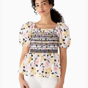 NWT KATE SPADE Lilly Blooms Floral Smocked Puff Sleeve Top | size XS